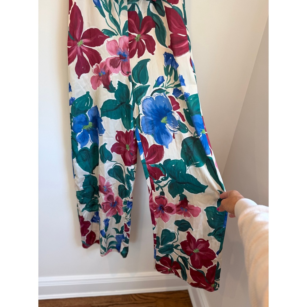NWT ZARA Woman Long Floral Print Satin Wide-Legs Jumpsuit, Poly/Satin, Size S - Picture 4 of 9
